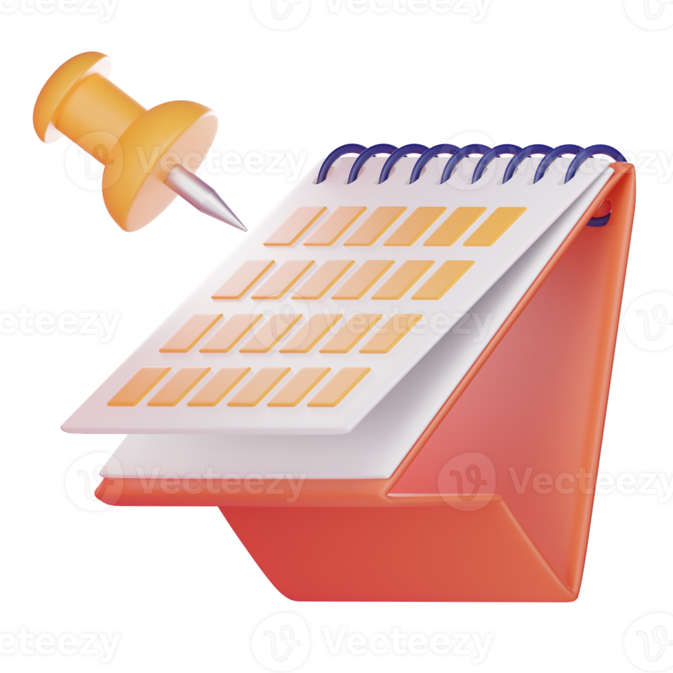 planera för företag möte kalender datum ikon med gul fästs eller häftstift göra planer på månad schema. tid förvaltning begrepp isolerat på vit transparent illustration png 3d tolkning.