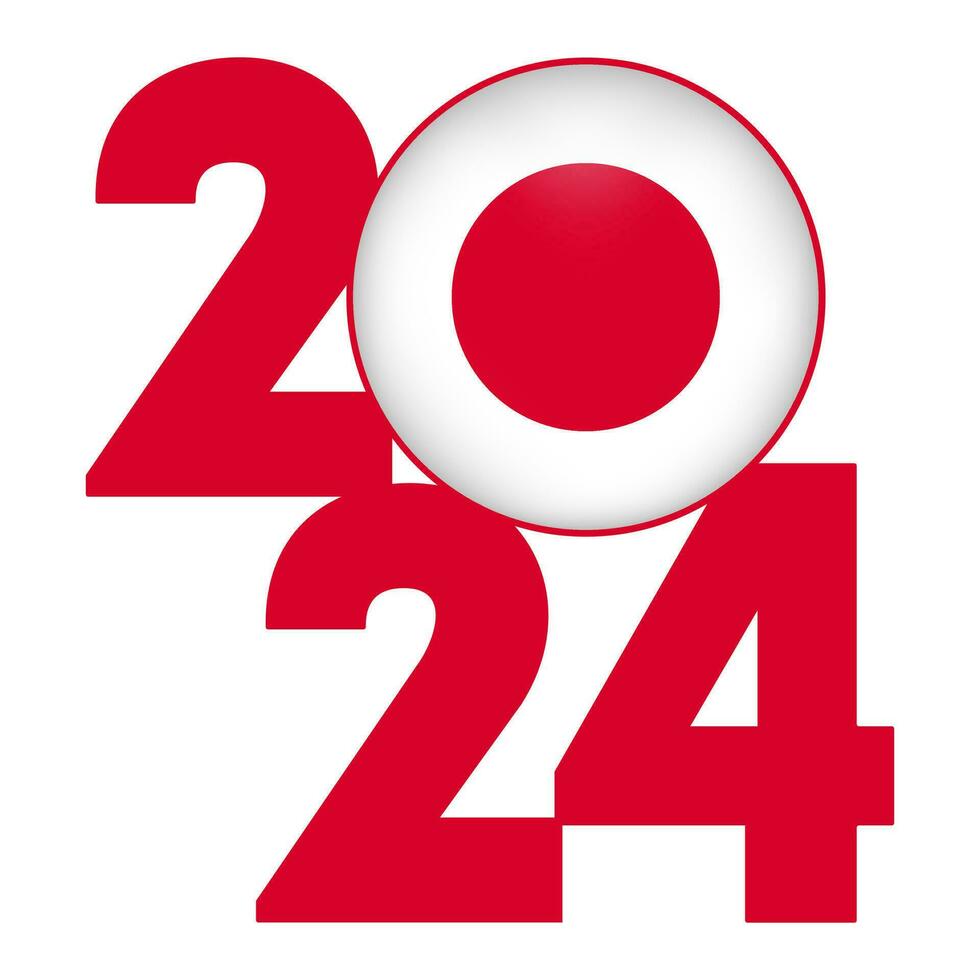Happy New Year 2024 banner with Japan flag inside. Vector illustration.