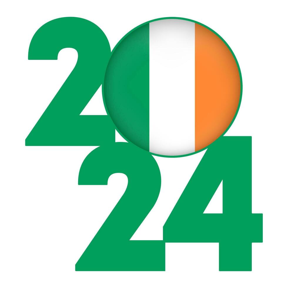 Happy New Year 2024 banner with Ireland flag inside. Vector illustration.