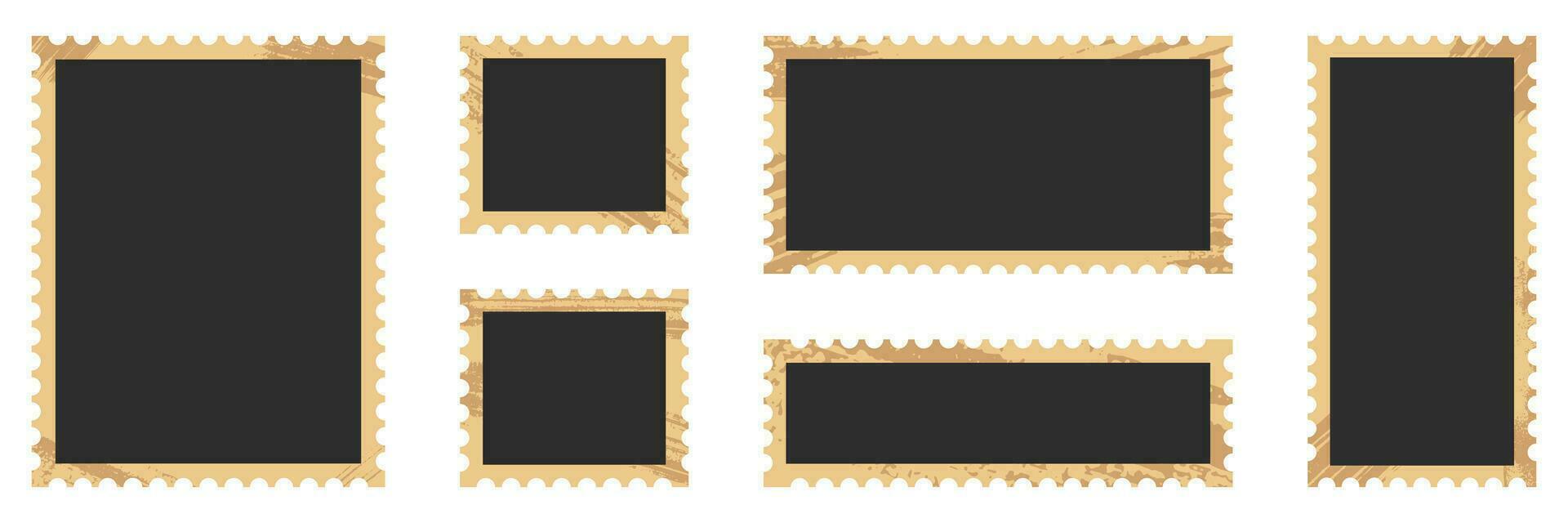 Old Photo Paper Set With Grunge Texture Frame In Different Shapes. Vintage Picture Set On White Background. Retro Black Photography Card Collection. Blank Photo Card. Isolated Vector Illustration.