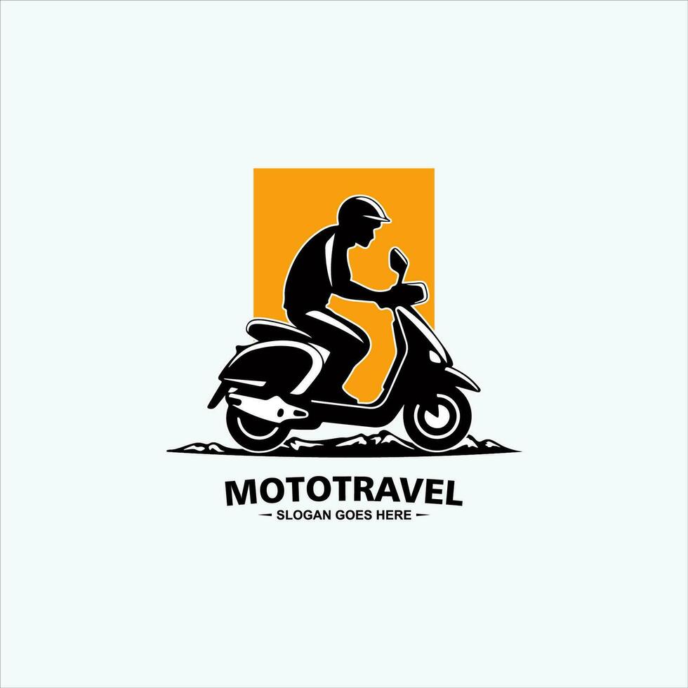 Vector isolated motor scooter icon. Motorcycle with rider on road silhouette symbols.