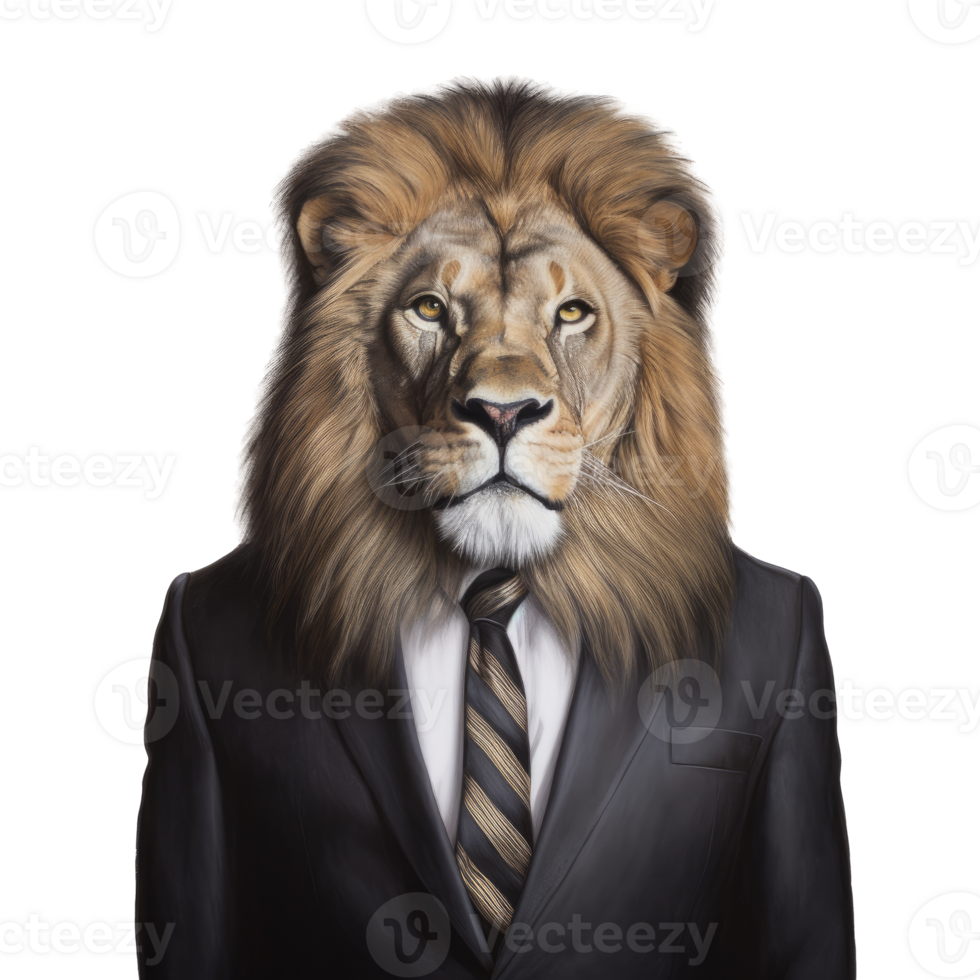 Portrait of Lion  business person illustration, AI Generative png