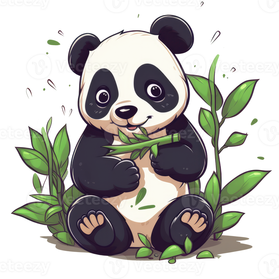 panda comendo bambu desenho animado ilustração, ai generativo png