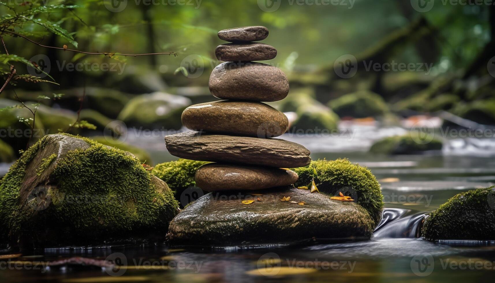 Tranquil stack of stones for spiritual relaxation generated by AI photo