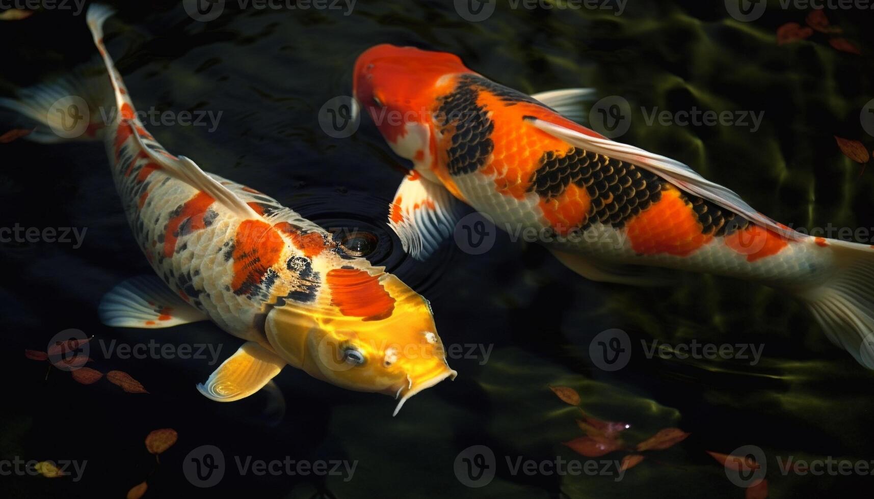 vibrante multi de colores koi nadar en estanque generado por ai foto