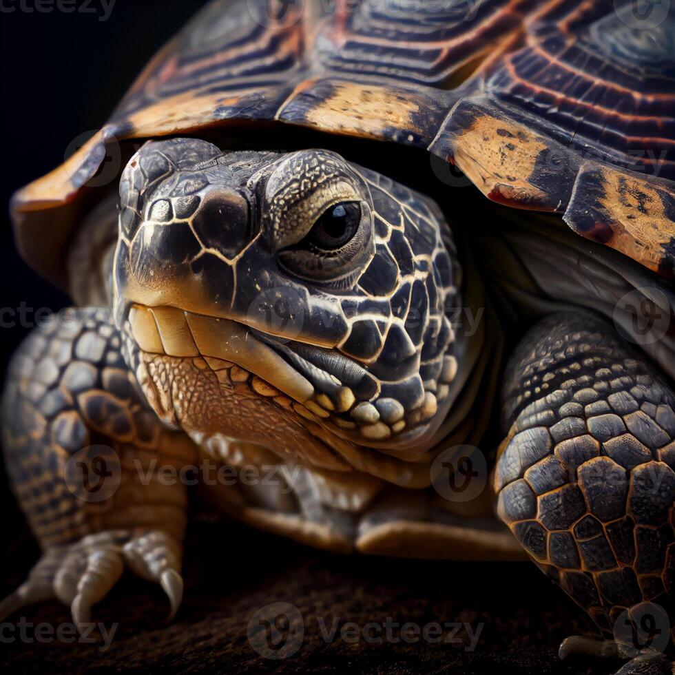 Slow moving tortoise shell with intricate animal markings generated by AI photo