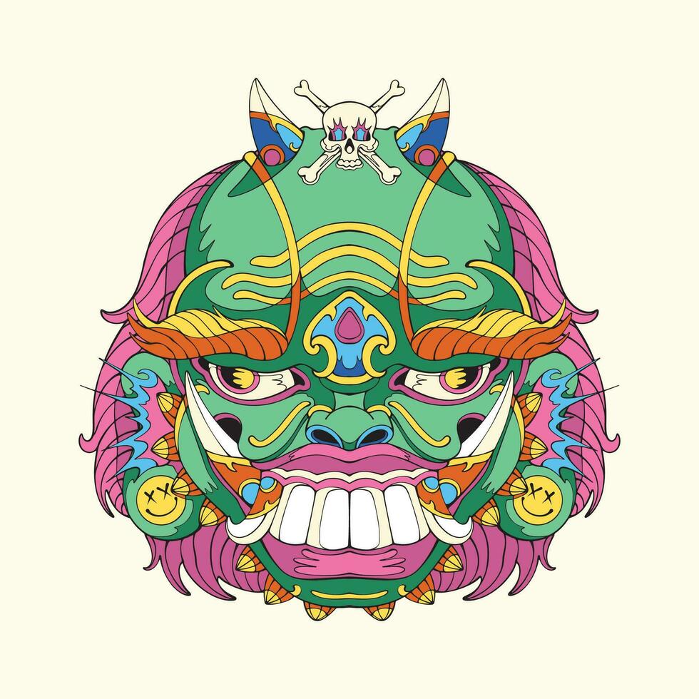 Balinese liak mask design vector art