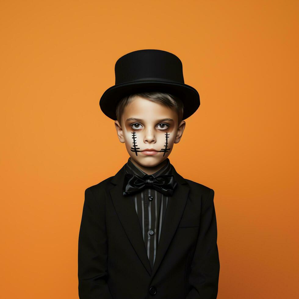 Happy halloween kid concept, a boy wearing halloween costume, AI Generated photo