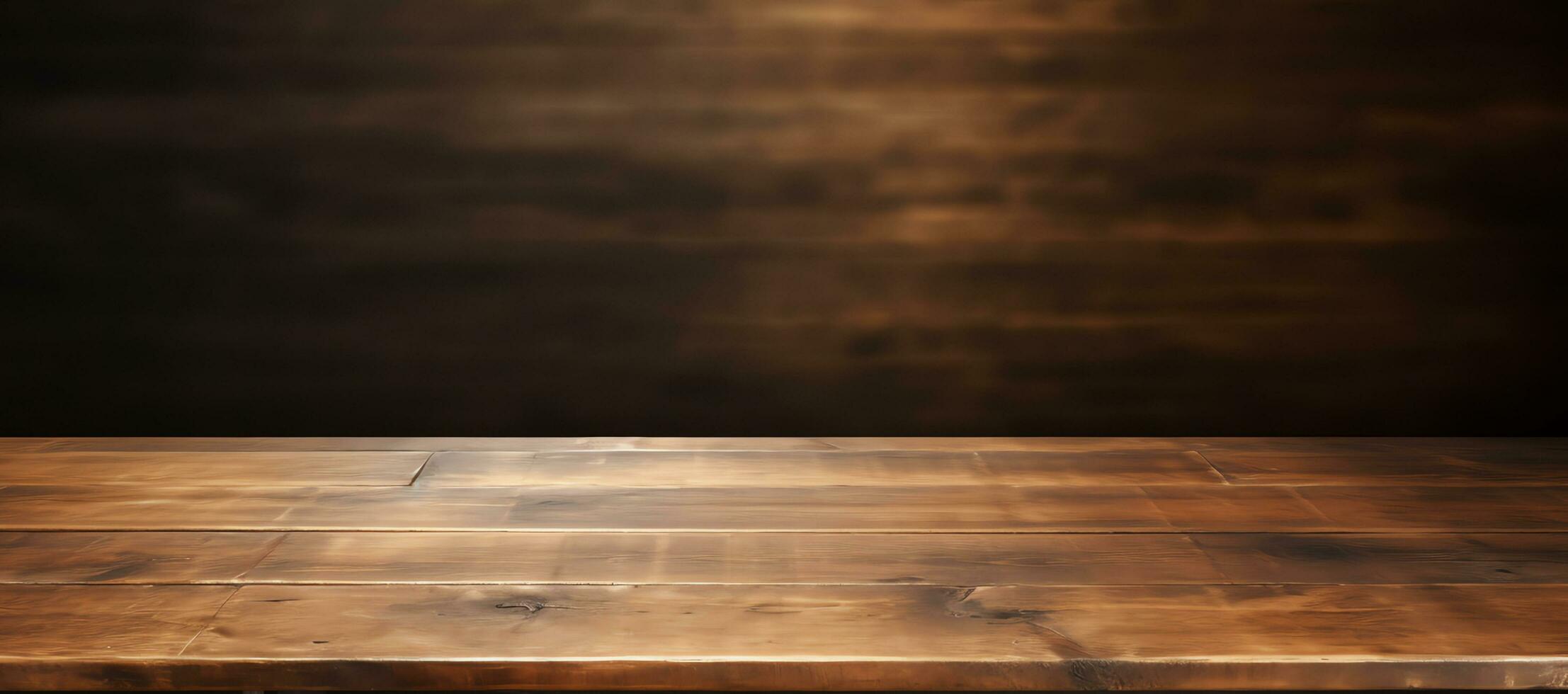 Blank wooden tabletop on black board wall background, mockup and display for product, banner style,AI Generated photo