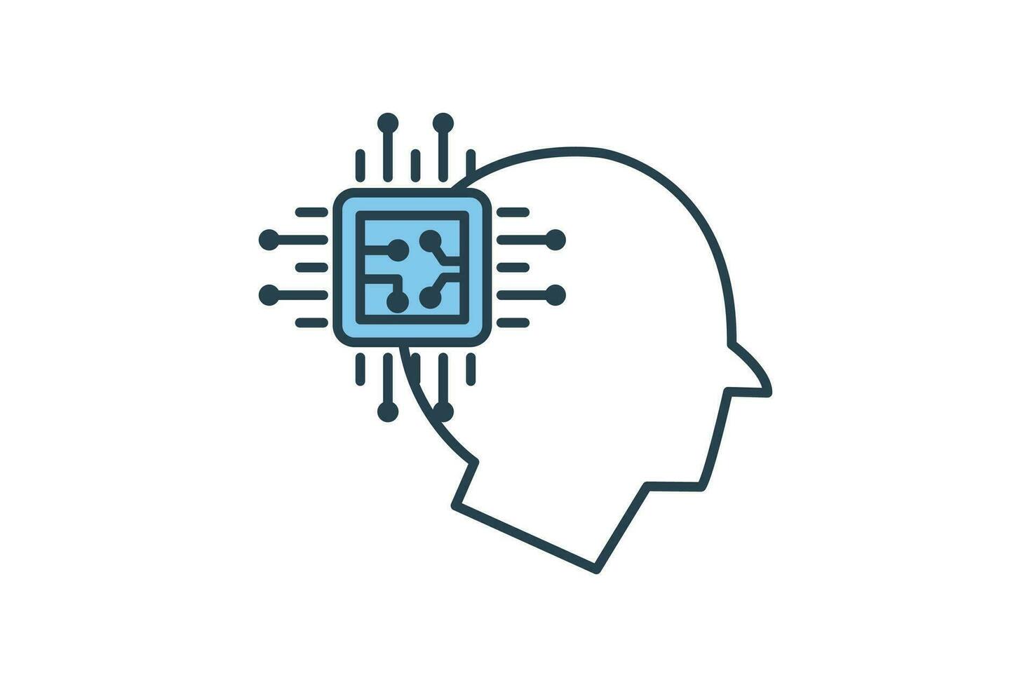 artificial intelligence icon. head and cpu. icon related to device, artificial intelligence. flat line icon style. simple vector design editable