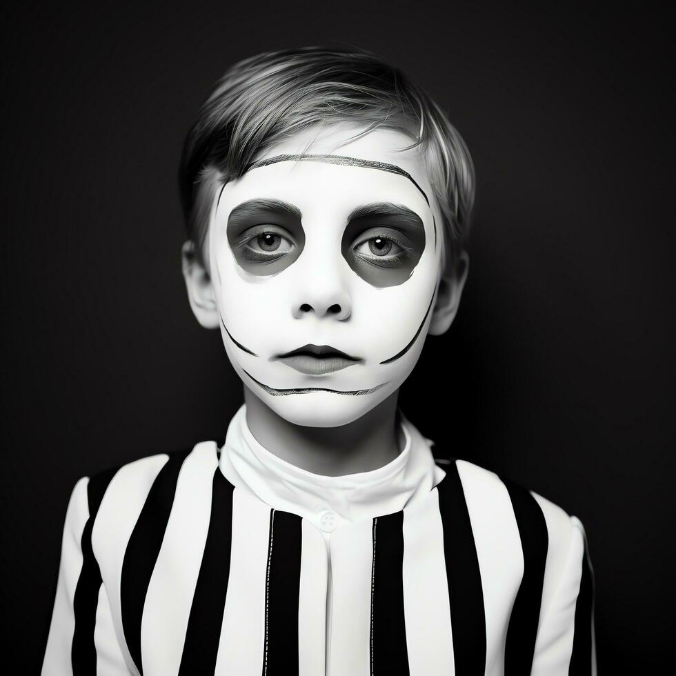 Happy halloween kid concept, a boy wearing halloween costume, AI Generated photo