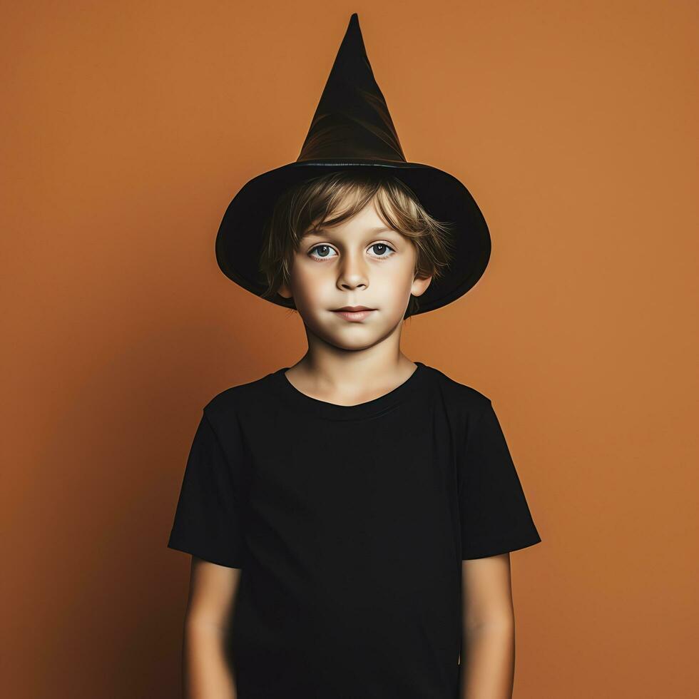 Happy halloween kid concept, a boy wearing halloween costume, AI Generated photo