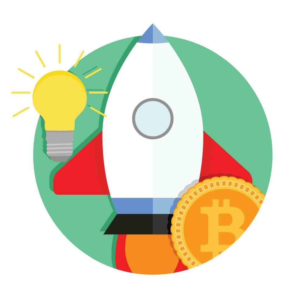 Ico start up icon. Vector bitcoin electronic investment, finance start up badge icon illustration