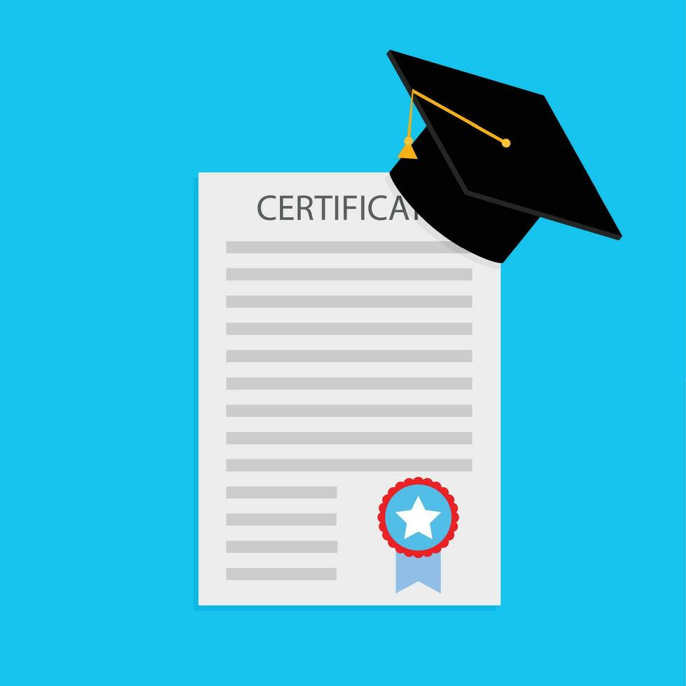 Education certificate and diploma. Certificate of education award, success document graduation, vector illustration