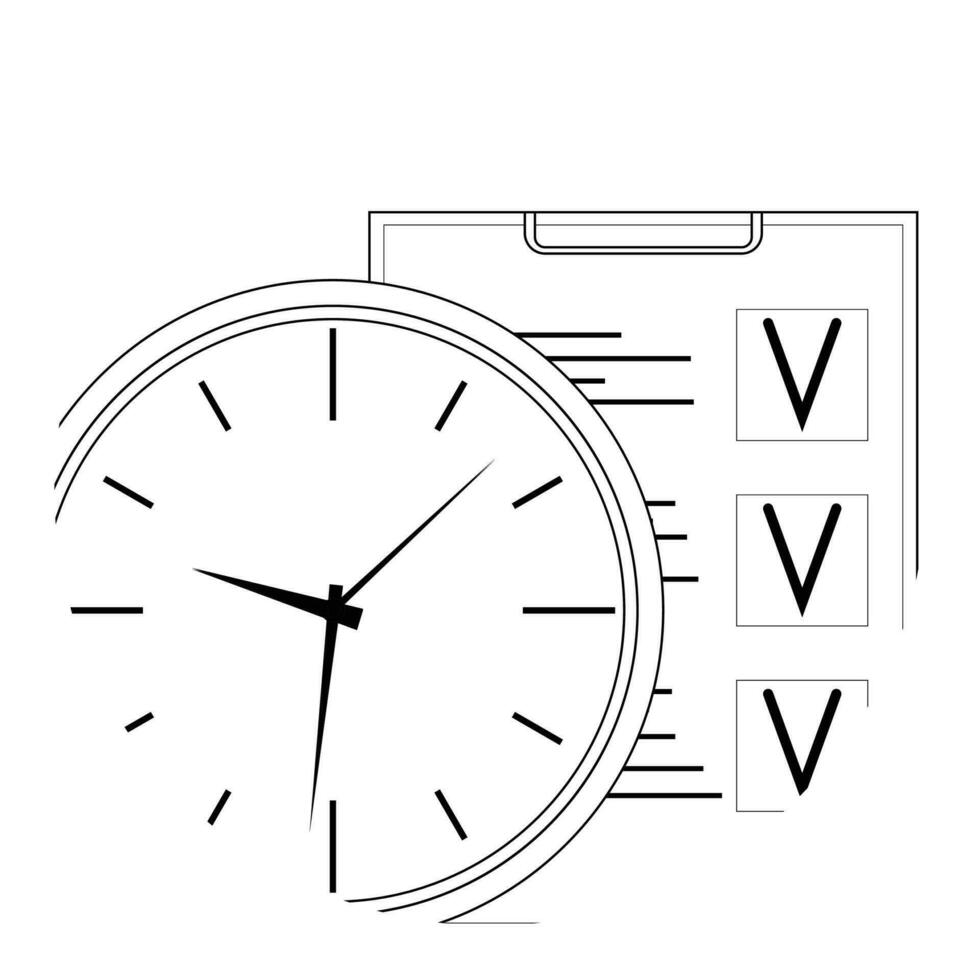 Plan time and work line art icon. Vector management business time, optimization checklist and time line stroke illustration