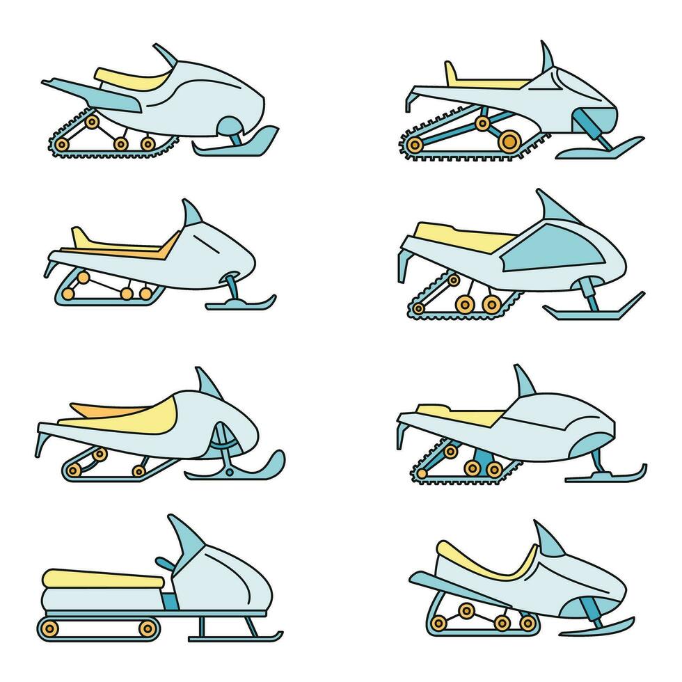 Mountain snowmobile icon set vector color