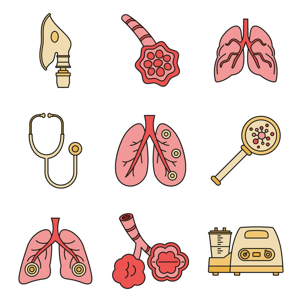 Pneumonia disease icon set vector color