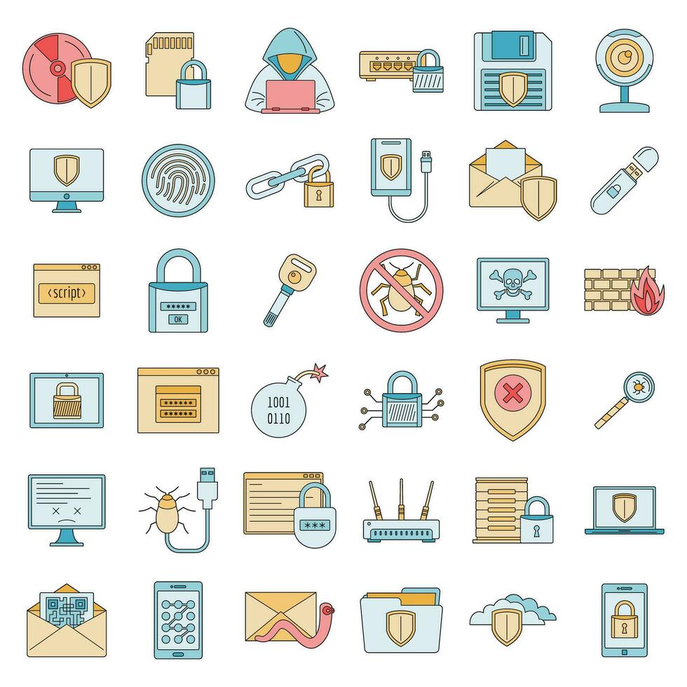 Internet security icon set vector color