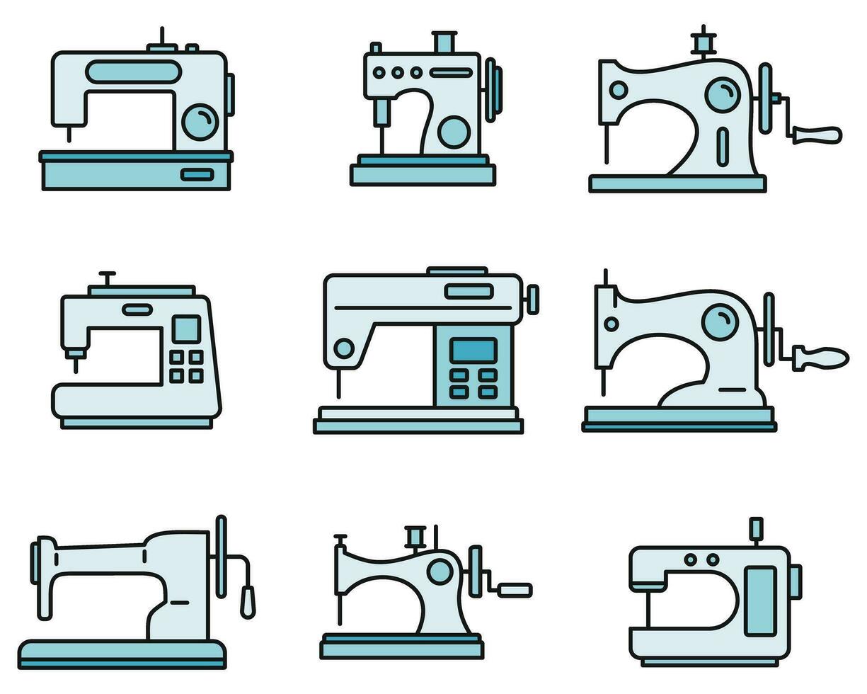 Fabric sew machine icon set vector color