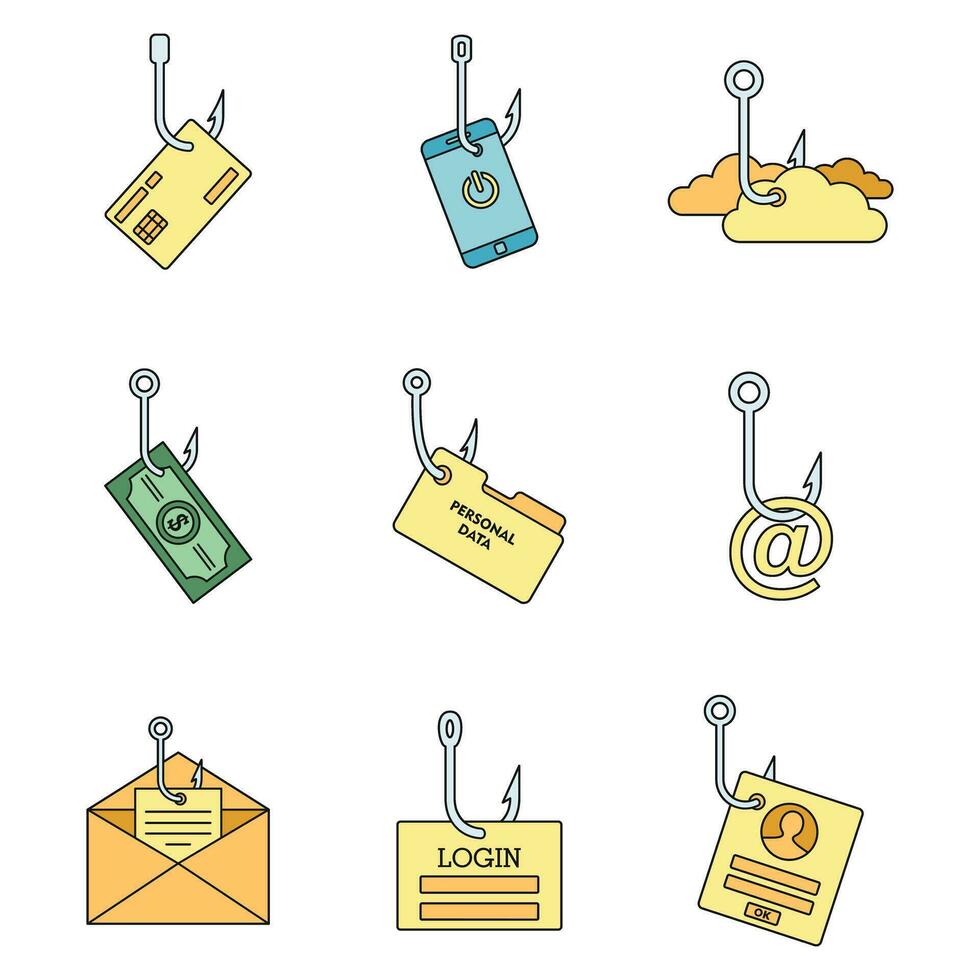Cyber phishing icon set vector color