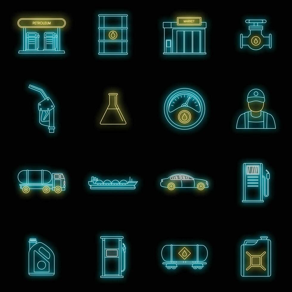 Petrol station gas fuel icons set vector neon