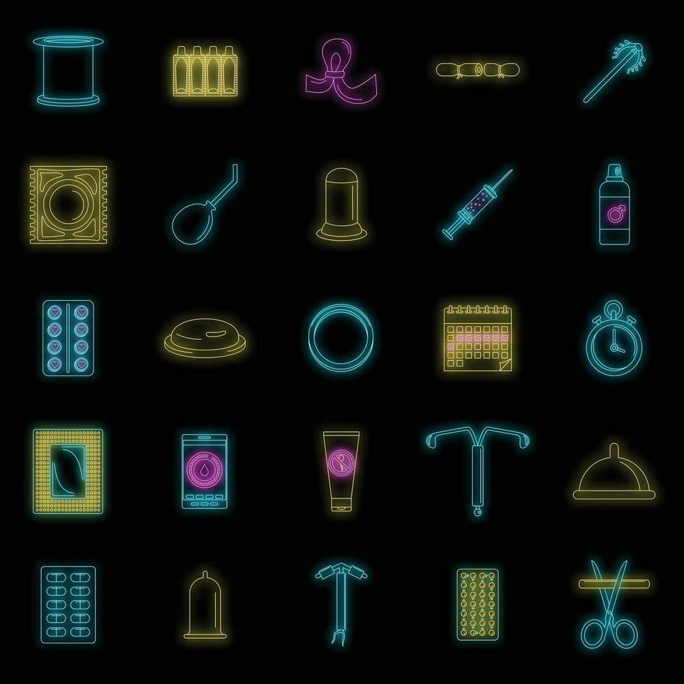 Contraception Day control icons set vector neon