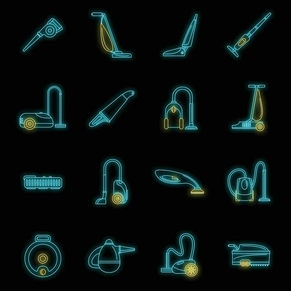 Vacuum cleaner washing icons set vector neon