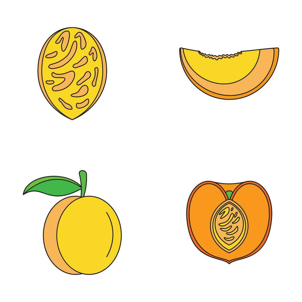 Peach tree slices fruit icons set vector color