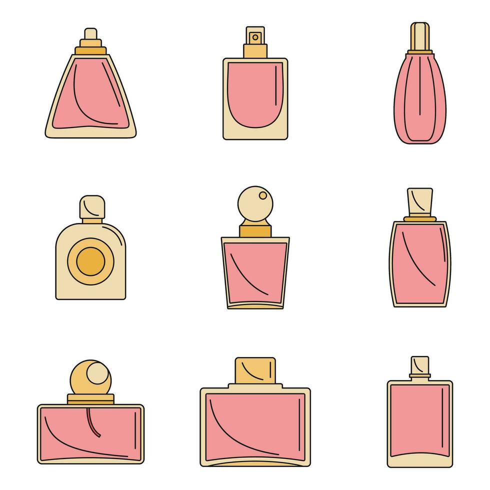 Fragrance bottles perfume icons set vector color