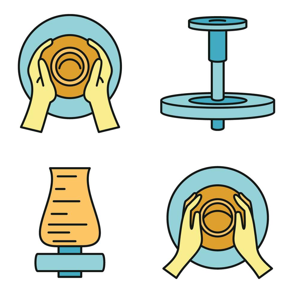 Potters wheel icon set vector color