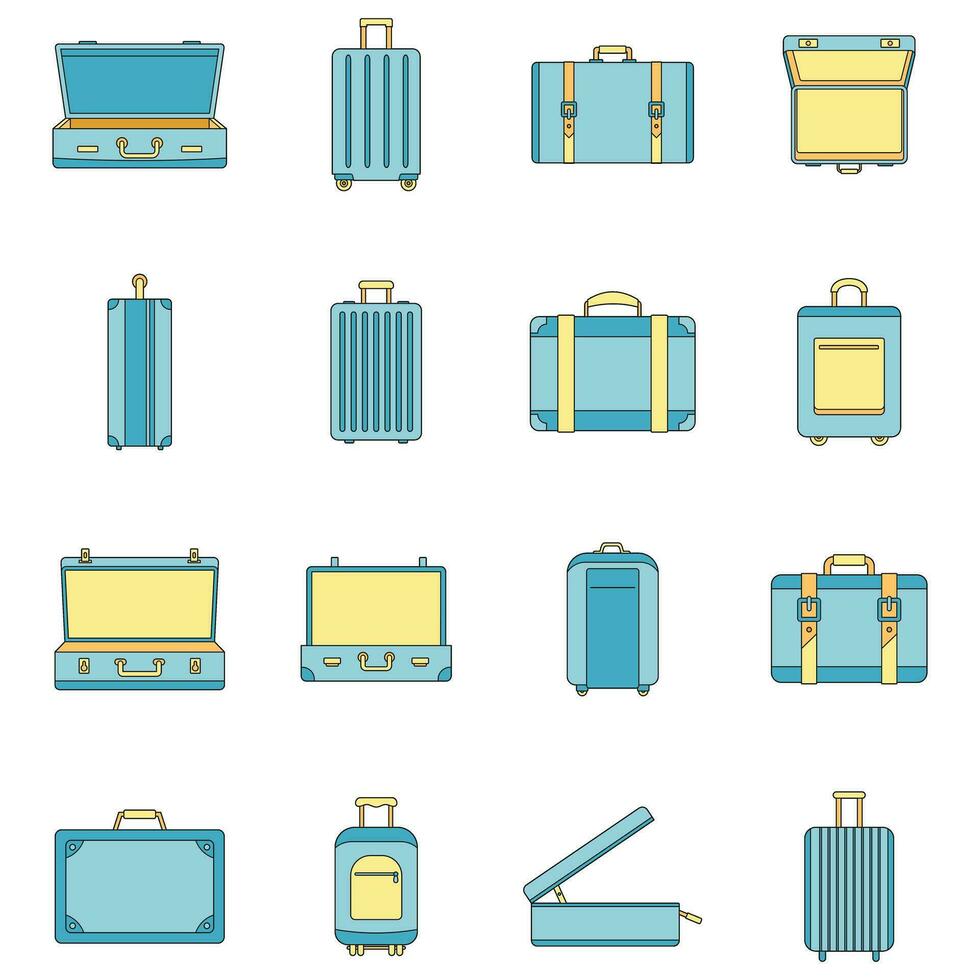Suitcase travel luggage icons set vector color