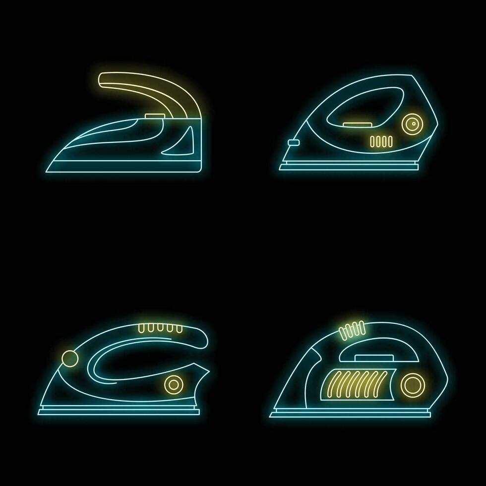 Smoothing iron drag icons set vector neon