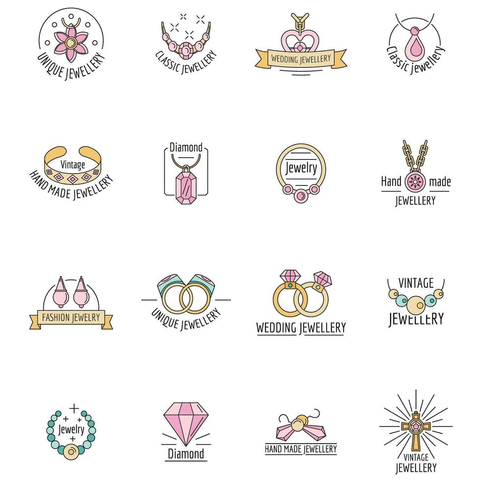 Jewellery logo luxury icons set vector color