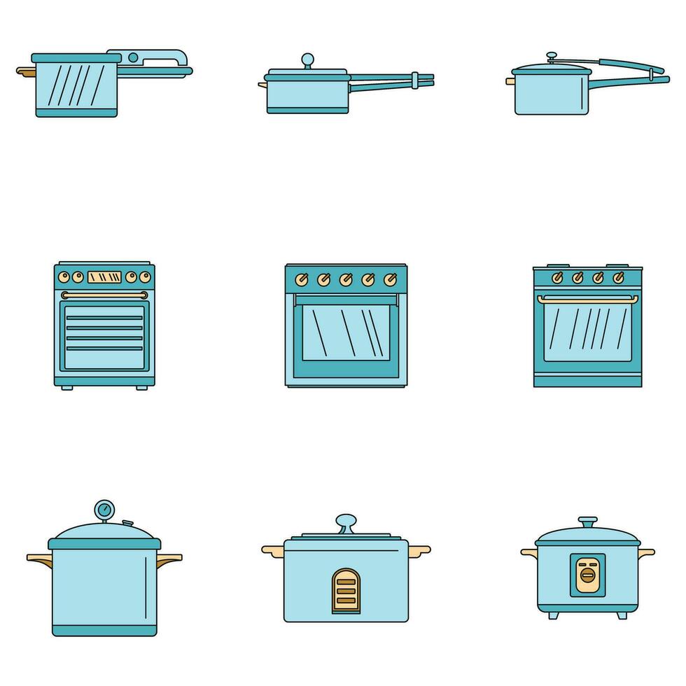 Horno horno estufa pan íconos conjunto vector color