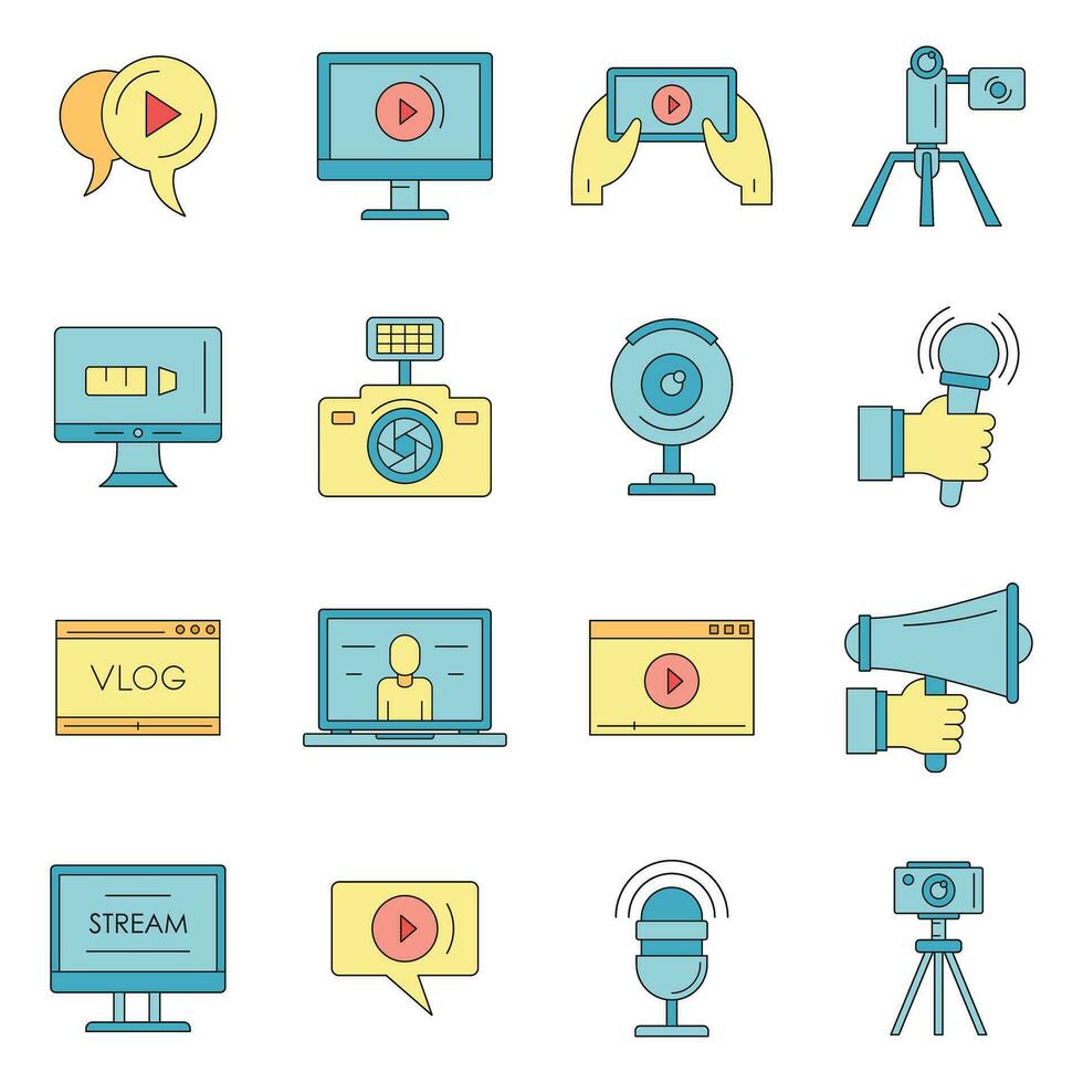 Vlog video channel logo icons set vector color