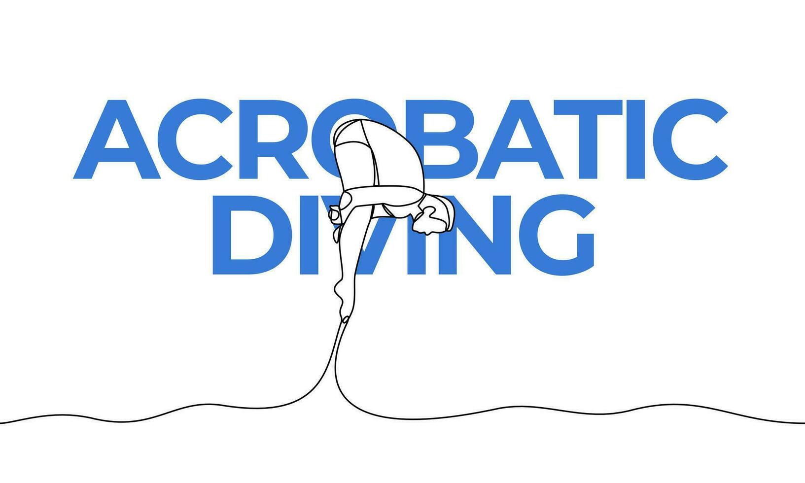 Single continuous drawing. Acrobatic diving. Water sports competition. Colored elements and title. One line vector illustration