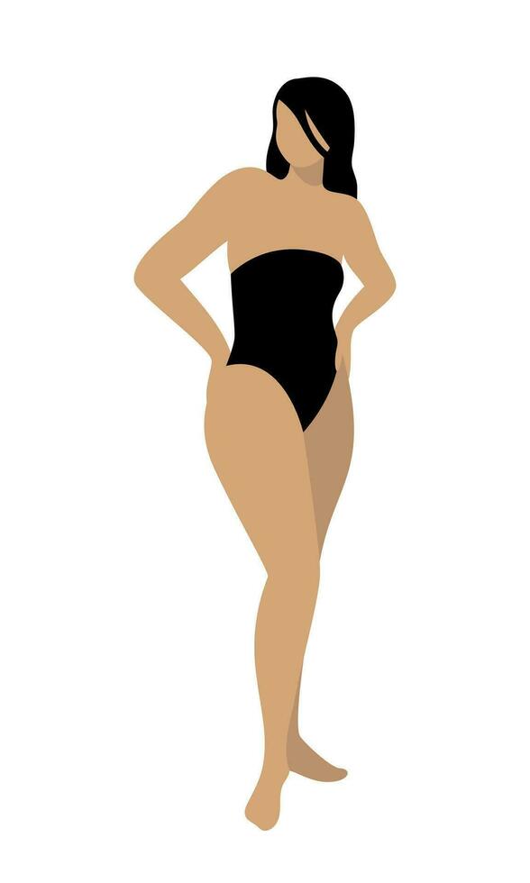 Plus size woman in a swimsuit. Female curvy character. Positive body concept. Isolated vector illustration