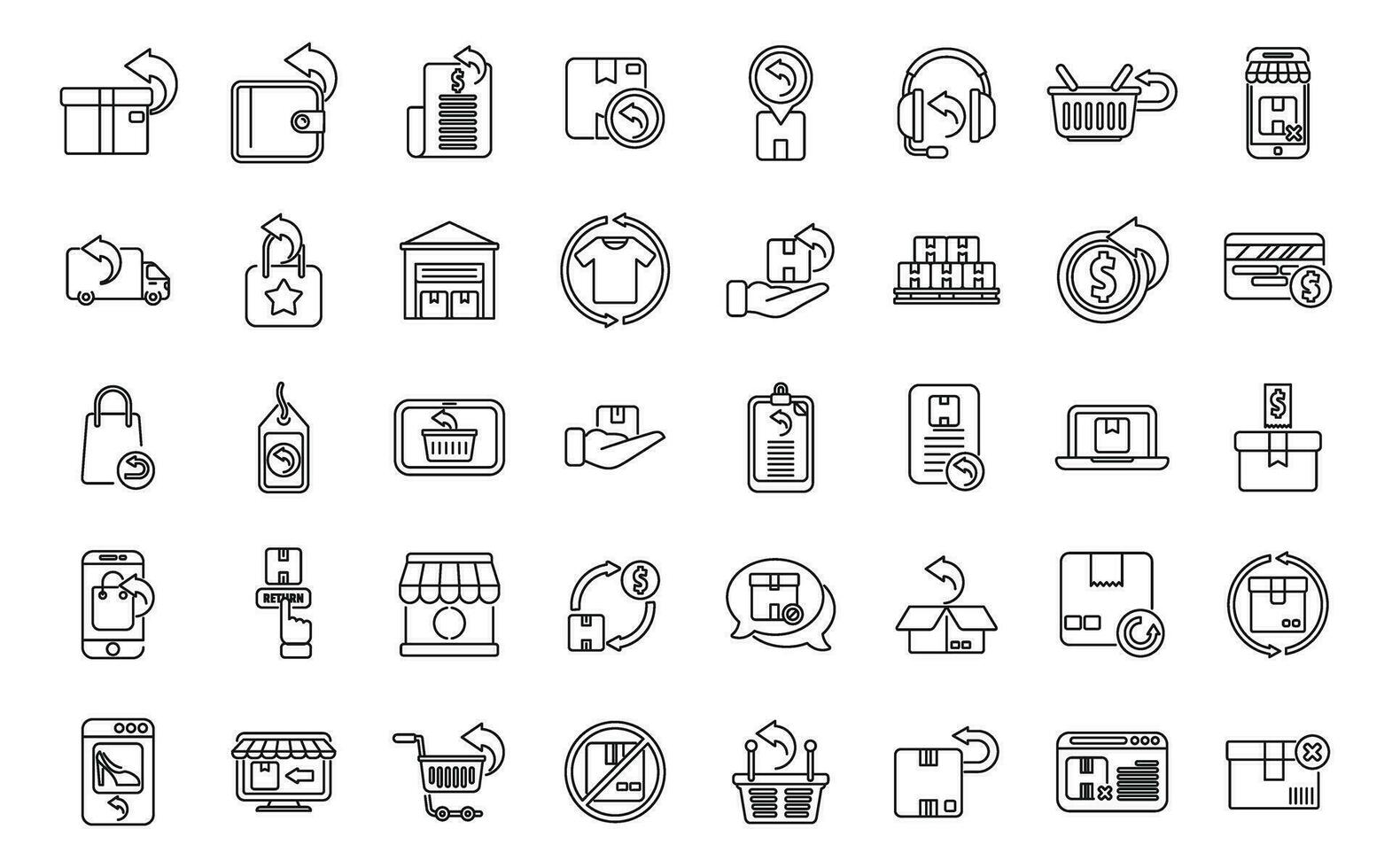 Purchase returns icons set outline vector. Receive refund store vector