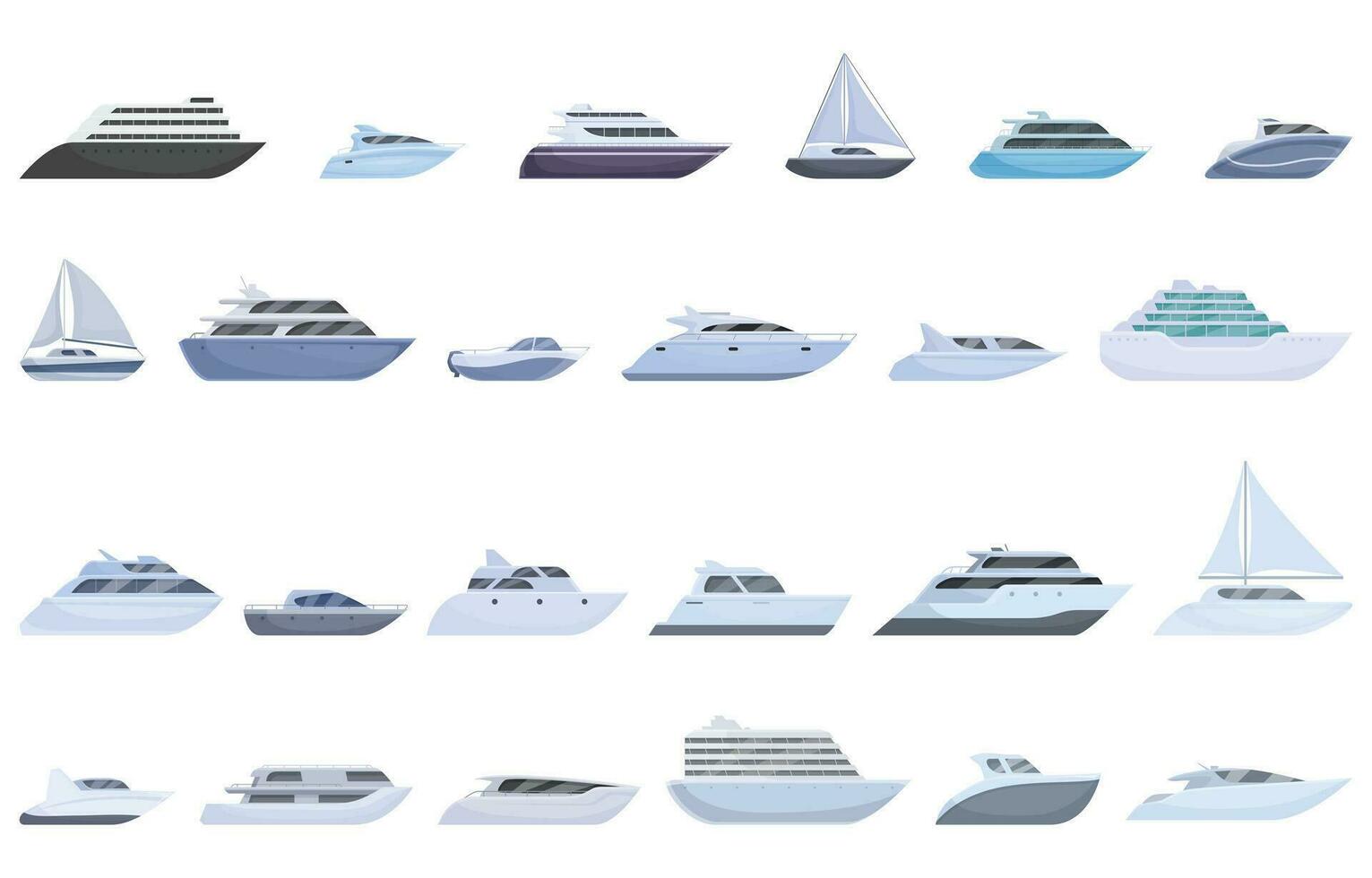 Luxury trip boat icons set cartoon vector. Cruise sea ship vector