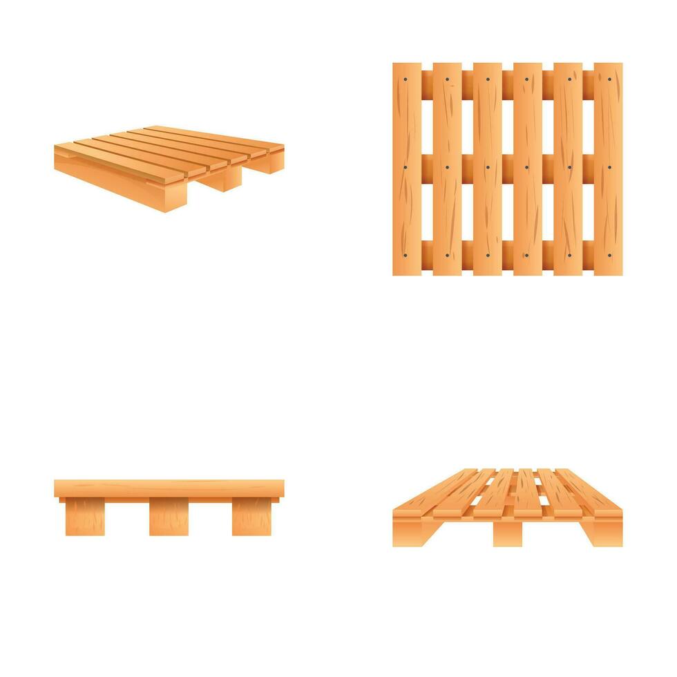 Wooden pallet icons set cartoon vector. Wood tray for cargo transportation vector