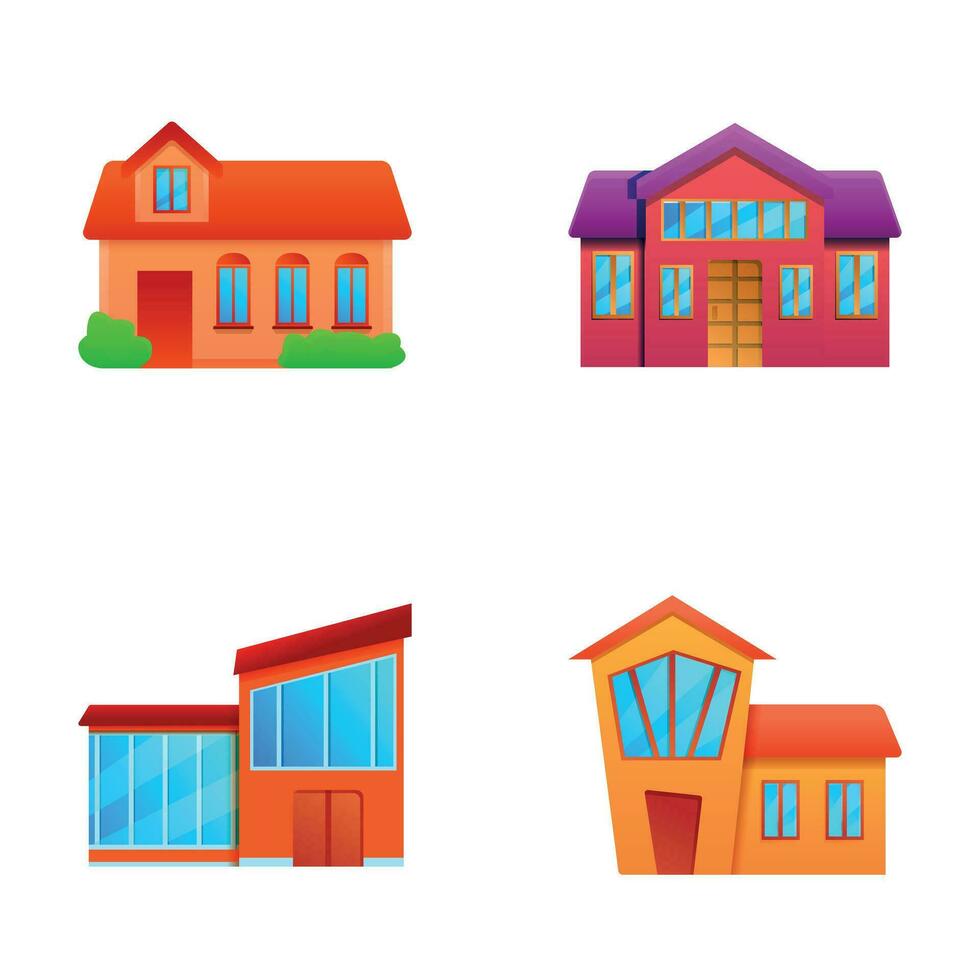 House icons set cartoon vector. Various residential building vector