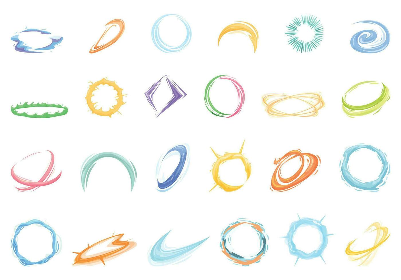 Ring energy flare icons set cartoon vector. Magic light glow vector