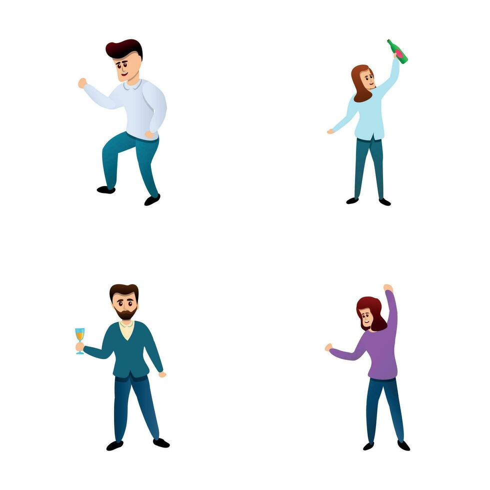 People celebrating icons set cartoon vector. People dancing and having fun vector