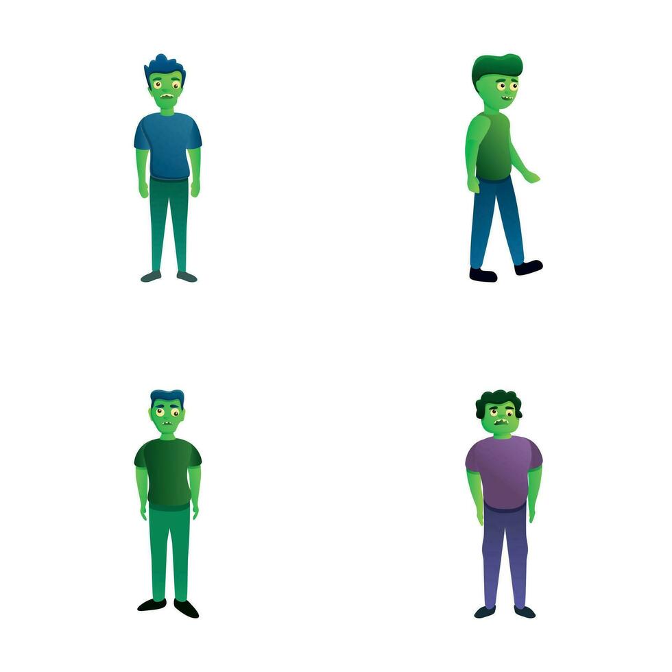 Zombie icons set cartoon vector. Funny zombie character vector