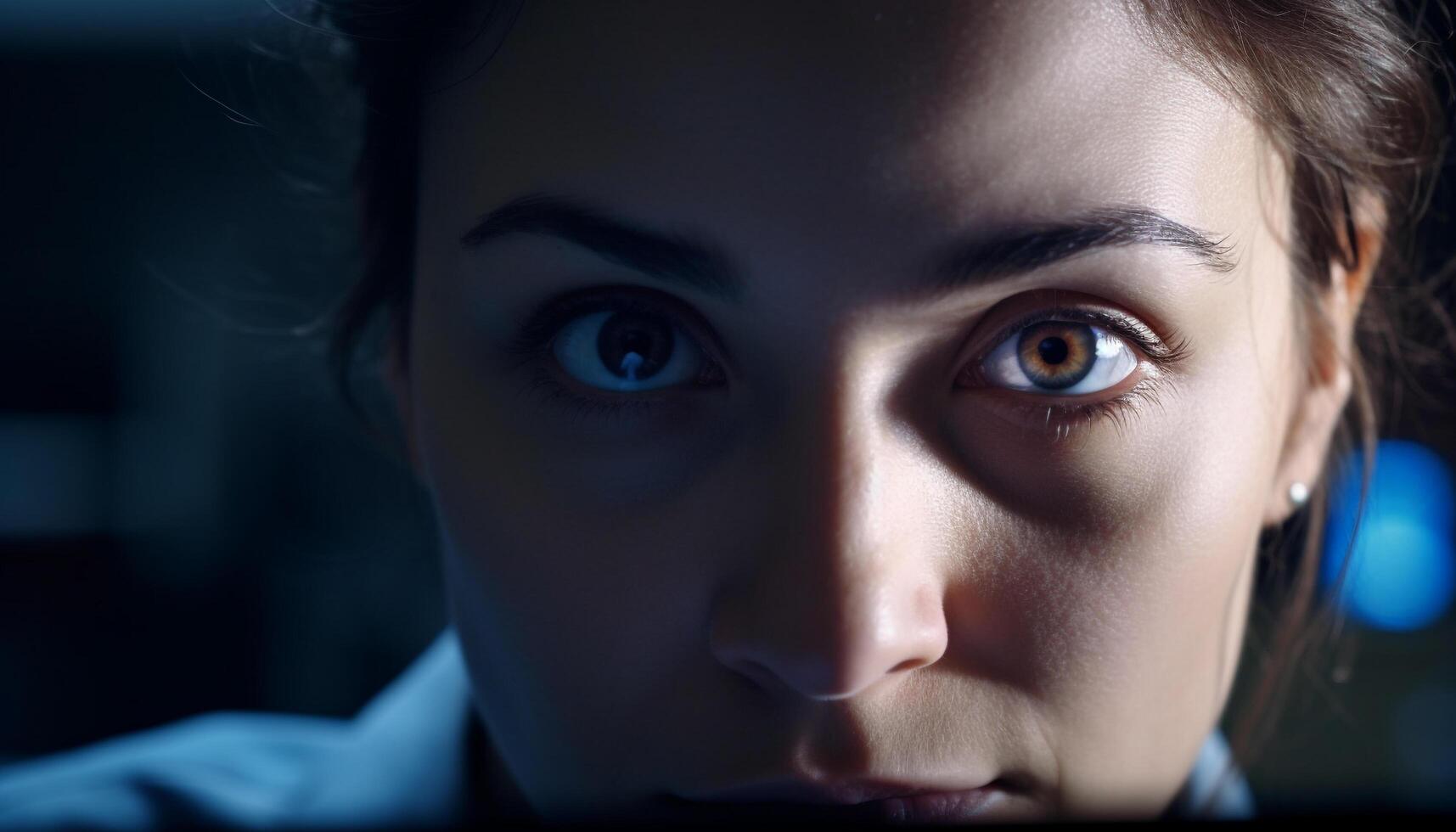 hermosa joven mujer con azul ojos sonriente al aire libre generado por ai foto