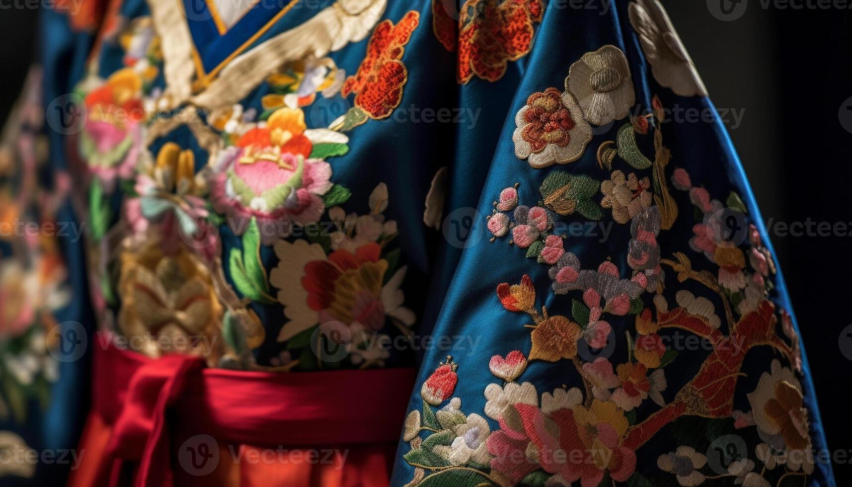 Colorful traditional clothing, embroidery, and floral patterns generated by AI photo