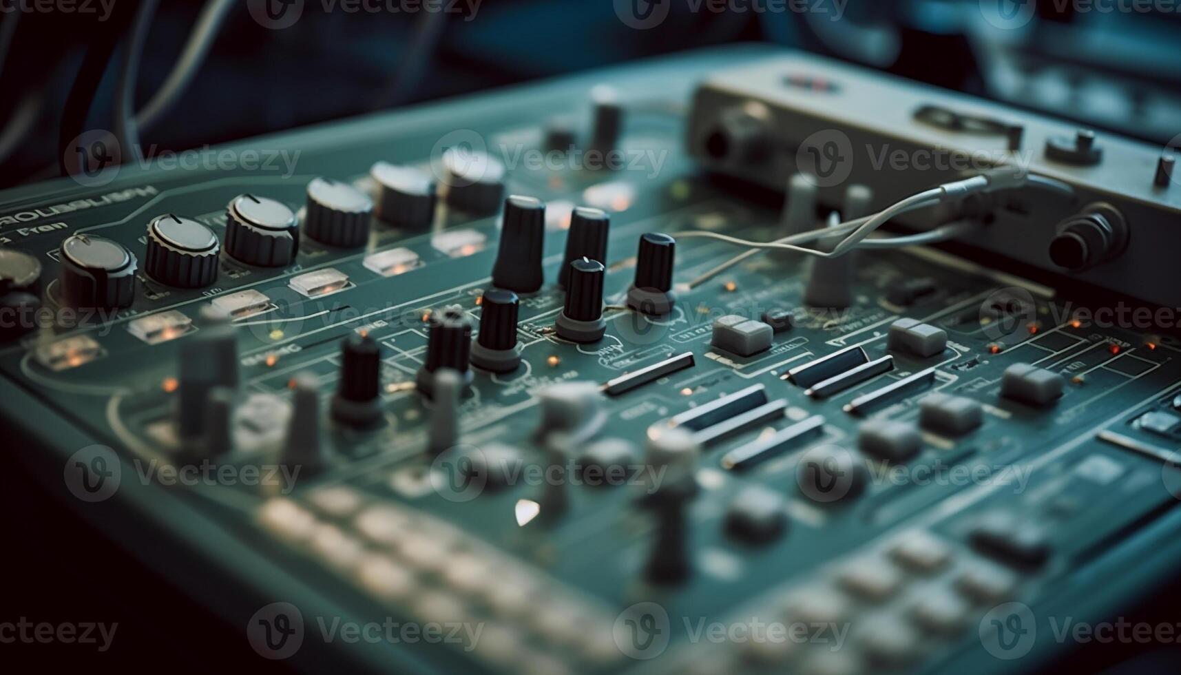 Sound engineer slides knob on mixer at nightclub generated by AI photo