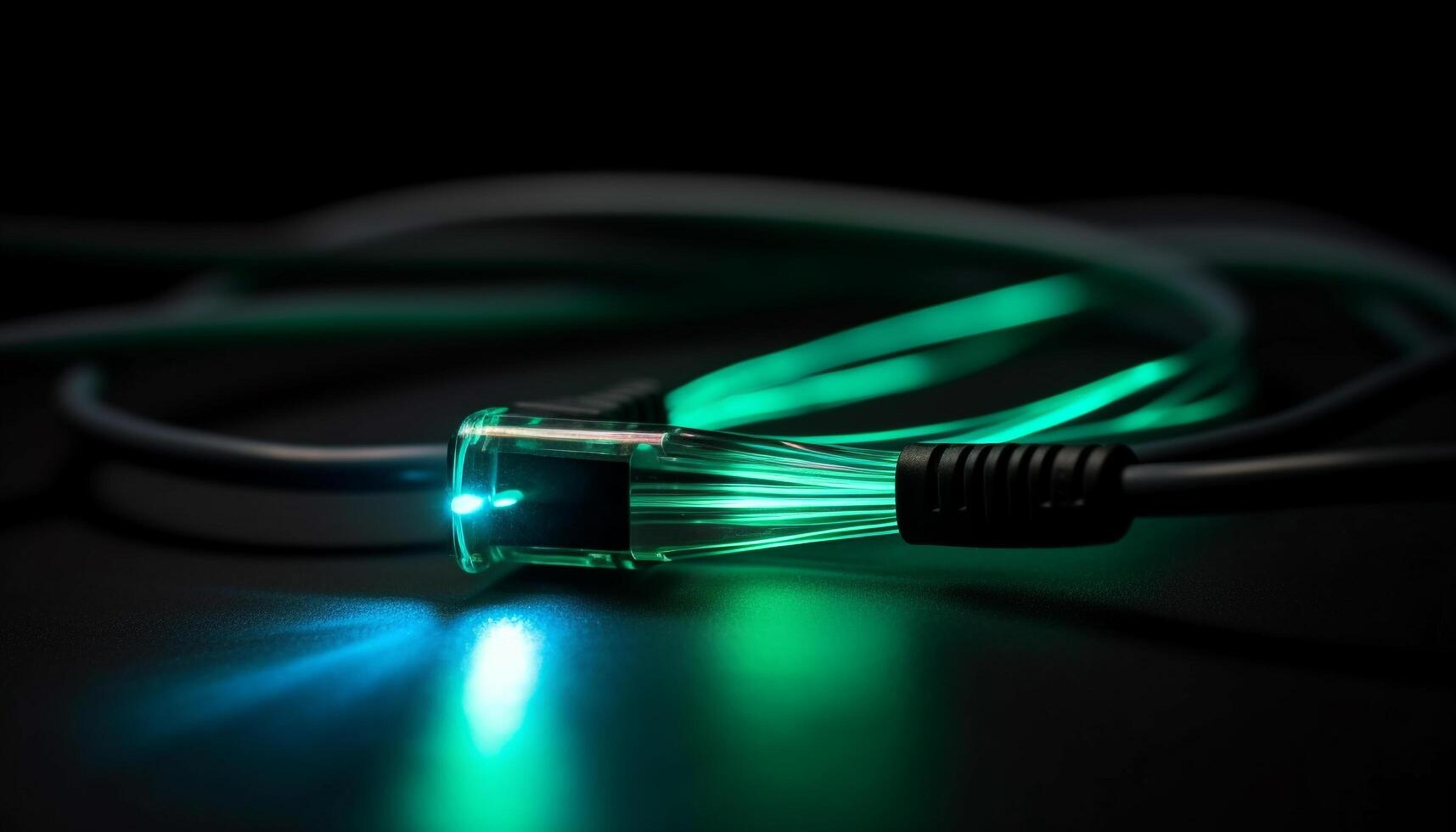Glowing wire illuminates dark background, powering futuristic electrical equipment generated by AI photo