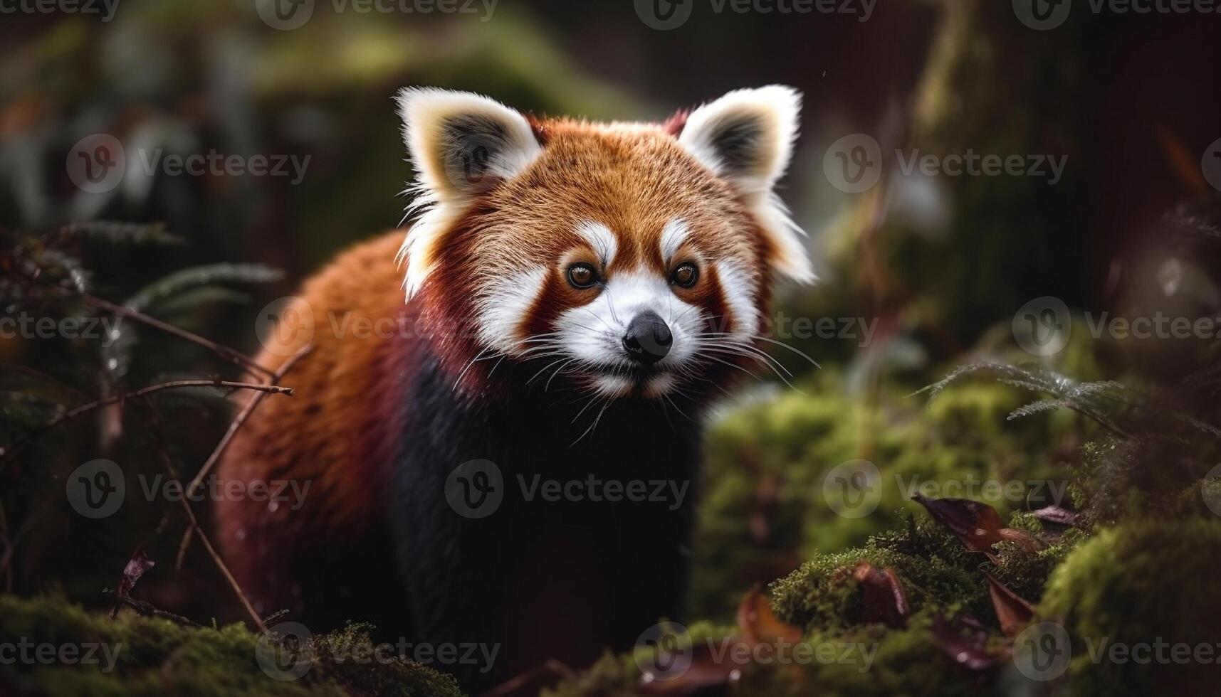 Cute red panda sitting on branch, playful generated by AI photo