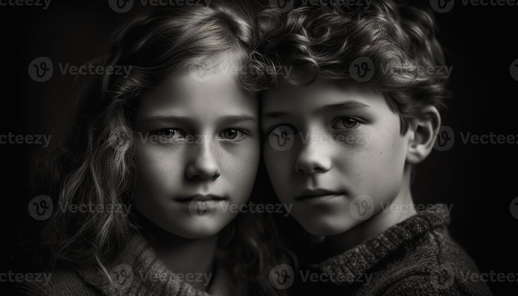 Smiling siblings embrace, love and togetherness captured in close up portrait generated by AI photo